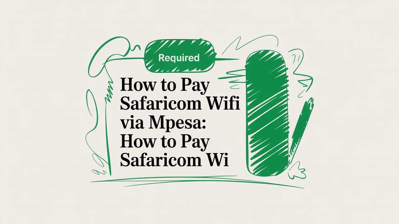 Title card reading “How to Pay Safaricom Wifi via Mpesa” under a small green “Required” pill, beside hand-drawn sketch marks.